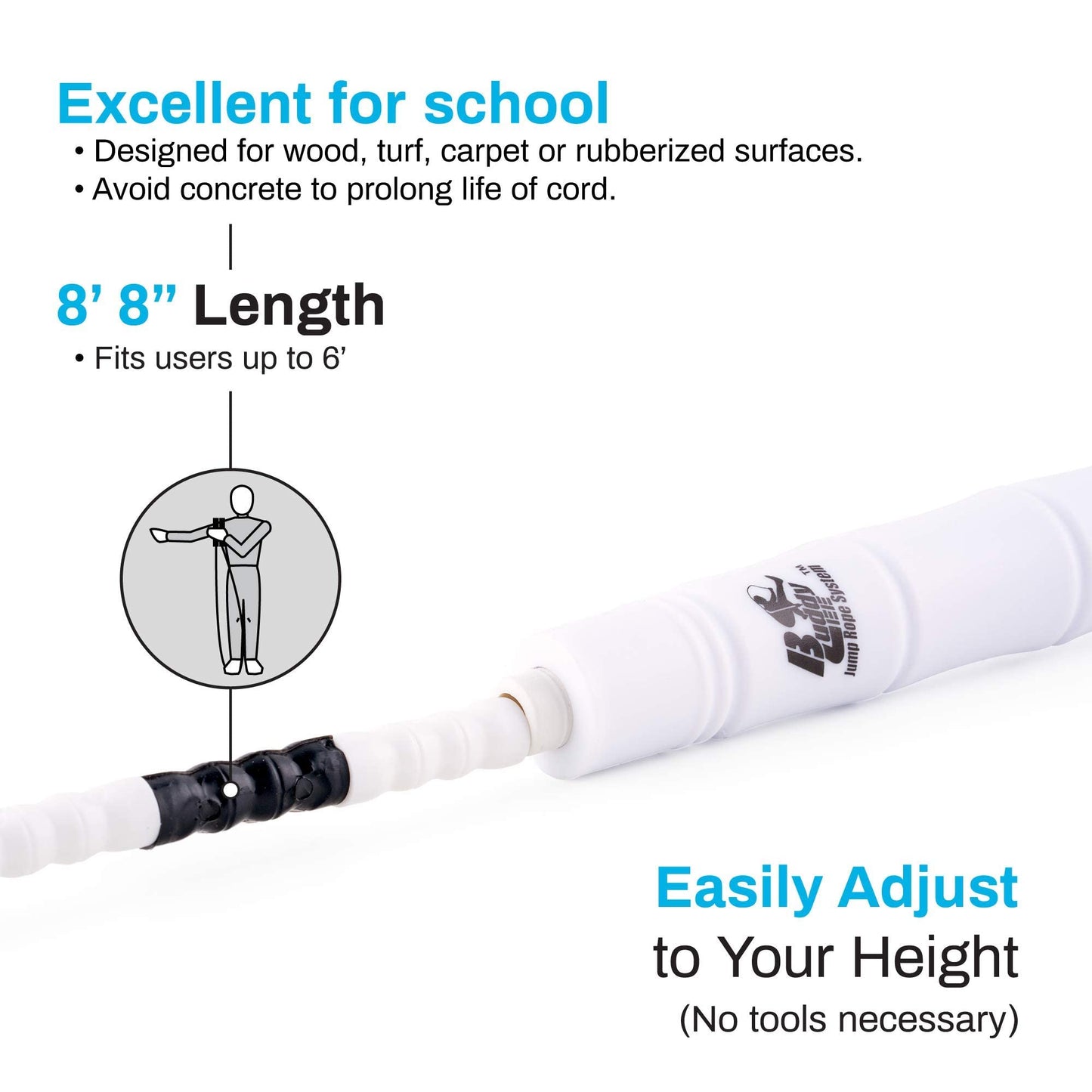 Buddy Lee Beaded Speed Jump Rope – Black/White, Bamboo Shaped Handles | Soft TPU Beads, High Density Nylon Rope | Perfect For Schools, Gym & Outdoor Jumping | Great for Rope Releases | Adults