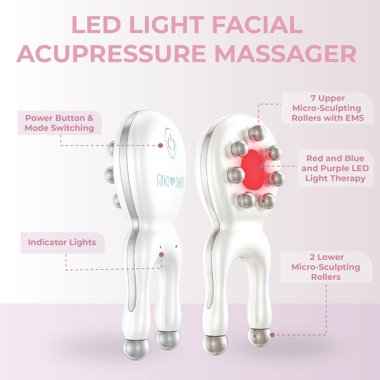 RIKI LOVES RIKI Sculptress Mini Facial Massage Tool, Portable E*M*S & LED Face Massager with Vibration, Compact Skin Sculpting Device for Lifting, Toning & De-Puffing
