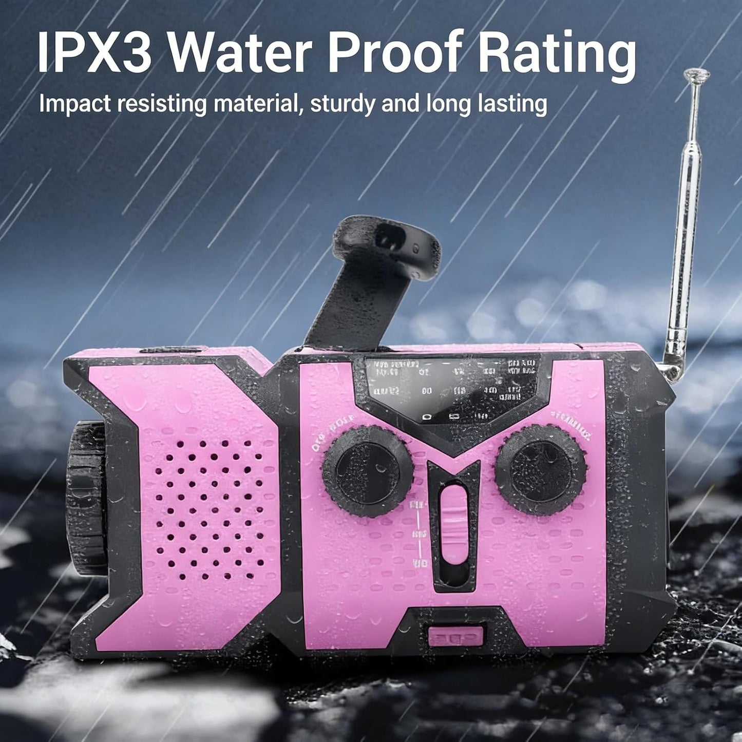 Walfront Emergency Weather Radio AM FM WB Rechargeable Solar Hand Crank Power Bank with LED Flashlight for Outdoor
