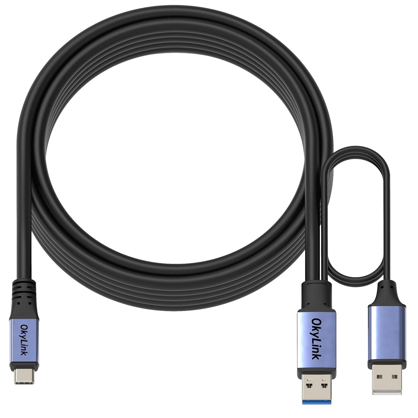 3.0/3.2 Gen1 15ft/5M 5Gbps, OkyLink Active USB A to C Data Cable High-Speed Signal Booster, Optional Power