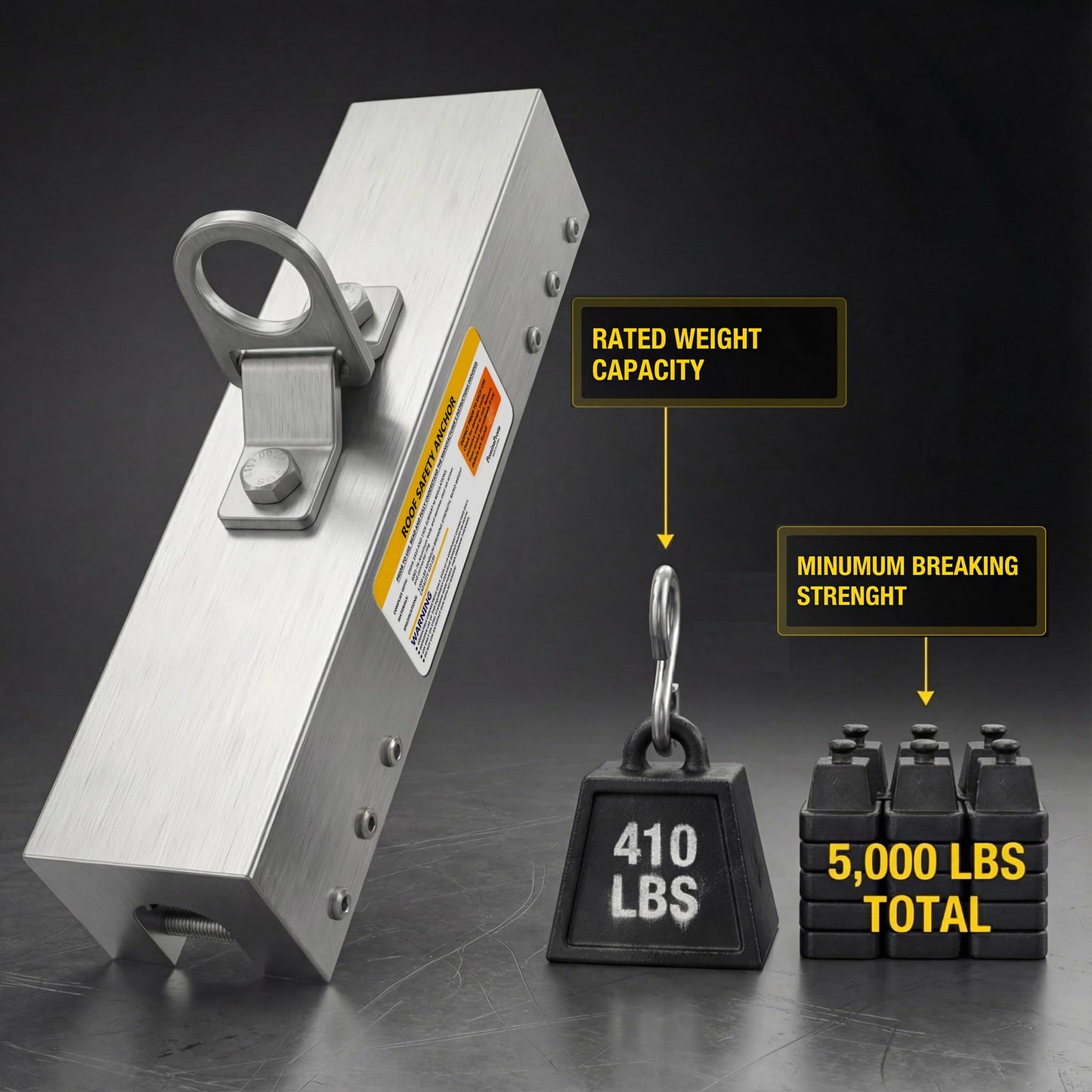 Aluminum Standing Seam Roof Anchor - 5,000 lbs Breaking Strength - Non-Penetrating Metal Roof Safety Clamp - Rugged & Lightweight Roofing Anchor Point