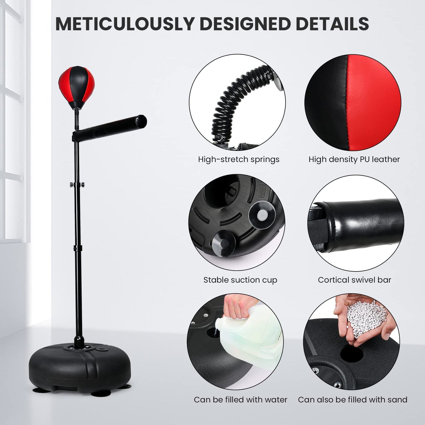 INNOLIFE Boxing Bar with Punching Bag for Kids, Adjustable Height Boxing Spinning Bar, Boxing Speed Trainer Free Standing Reflex Punching Ball Boxing Equipment for 6-12 Years