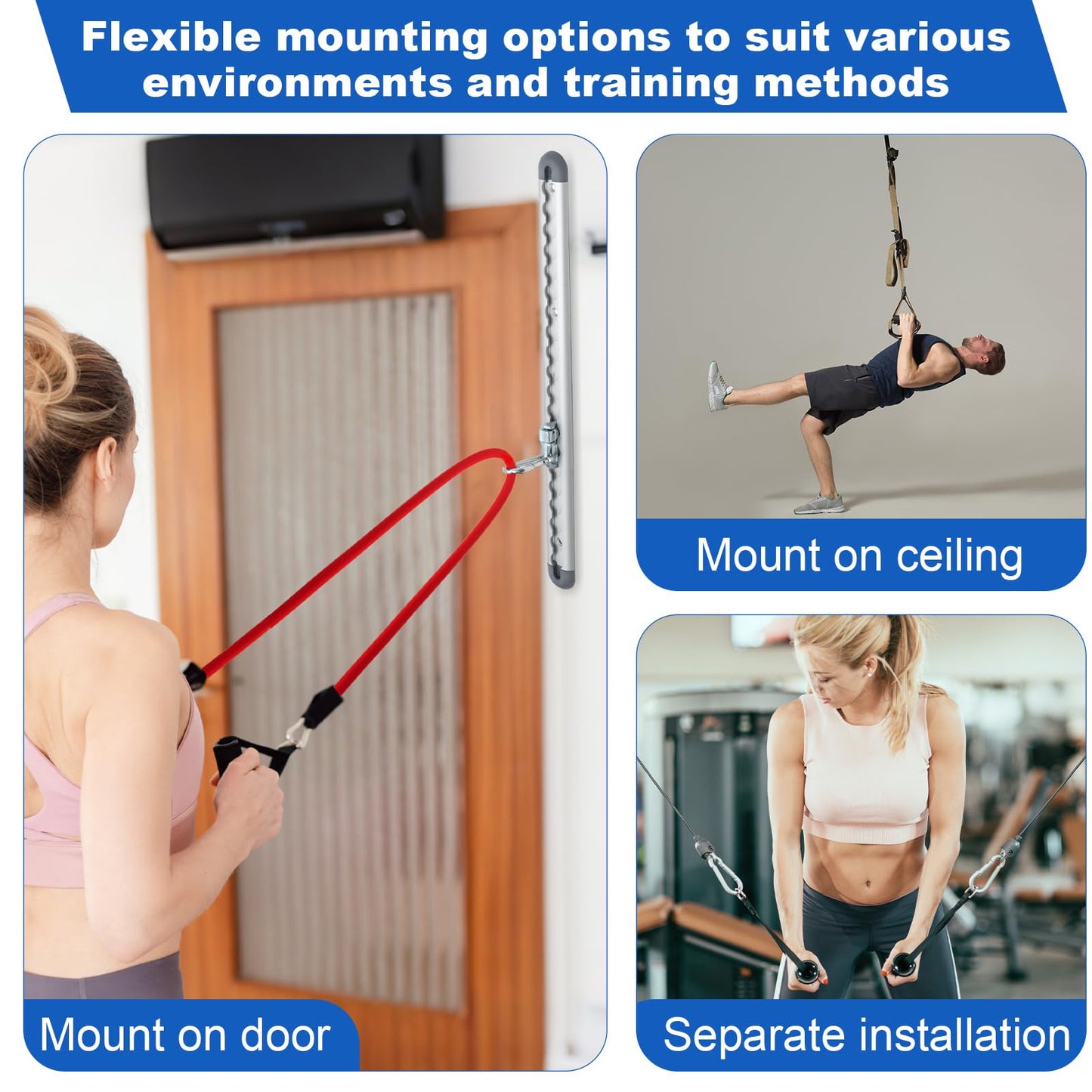 CraftyDream Adjustable Resistance Band Wall Anchor Set, Load Capacity Over 2000 Lbs, 100cm Aluminum Rail with 150lb Bungee Set, for Fitness Bands, Strength Training, Rehabilitation, and Home Exercise