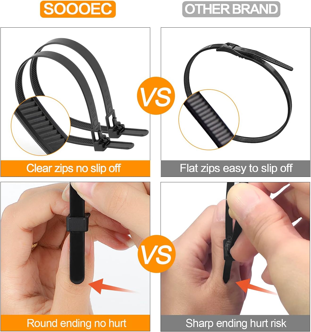100 Pack 6+8+10+12 Inch SOOOEC Reusable Zip Ties Assorted Sizes UV Resistant, Black Zip Ties Heavy Duty Outdoor