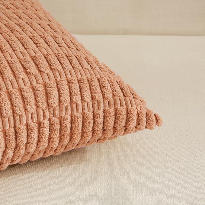 Fancy Homi 4 Packs Decorative Throw Pillow Covers for Living Room Couch Bed, Modern Farmhouse Boho Home Décor Accent Cushion Case, 24" x 24", Peach