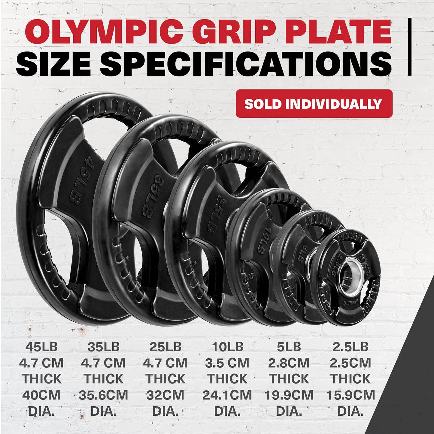 Lifeline Fitness Rubber Grip Plates For Olympic Barbell - 2" Weight Plates for Home or Gym - Strength Training Single Plates - 2.5/5/10/25/35/45 LB Options
