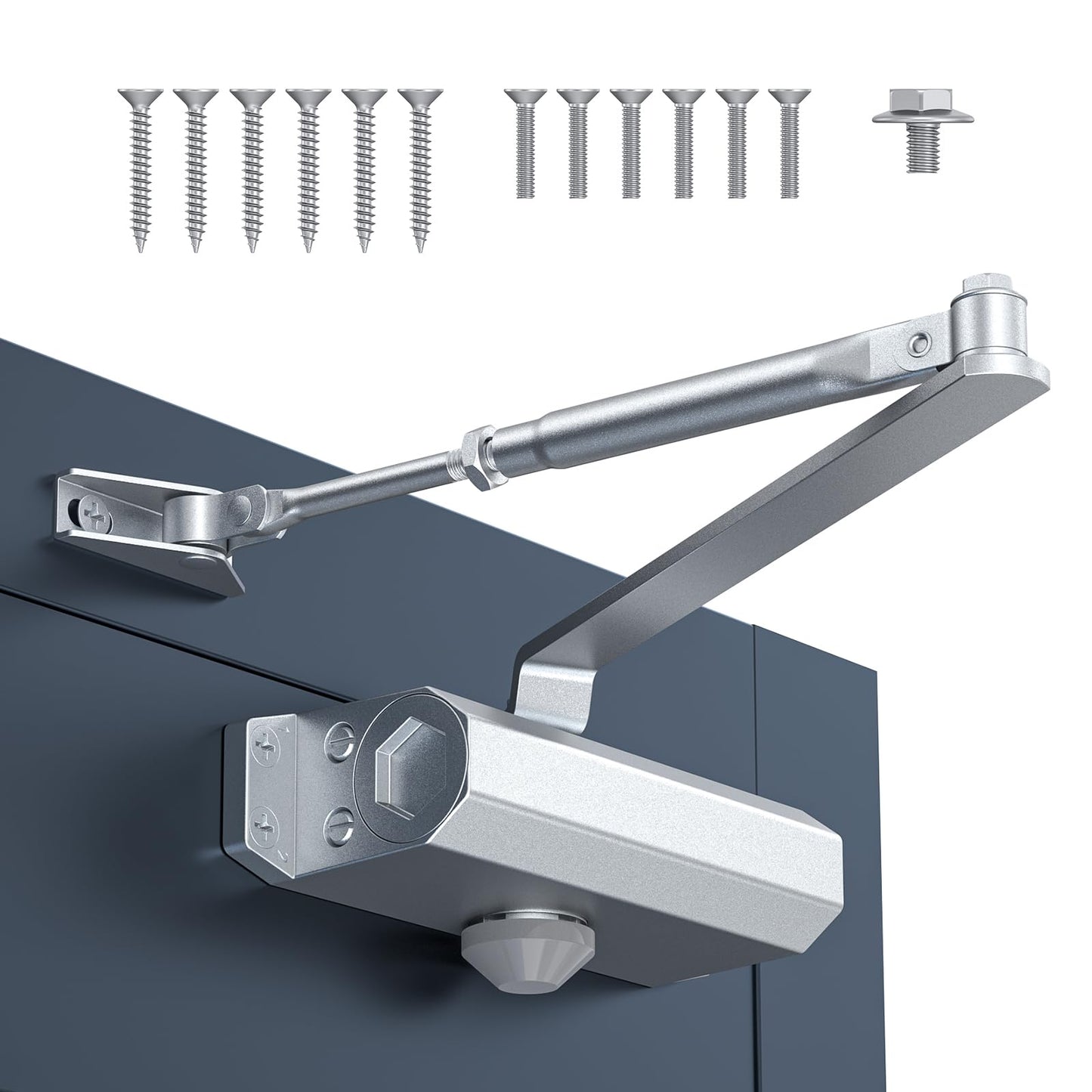 Calzibeno Automatic Door Closer, Door Closer for Home & Light Commercial Use, Adjustable Closing Speed for 132-187lbs, Soft Close, Hydraulic Door Spring, Sliver-Large
