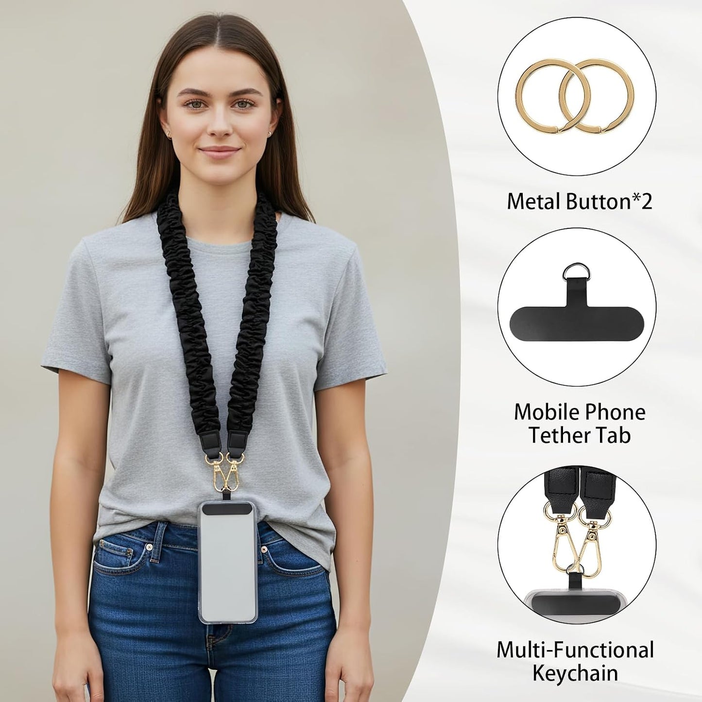 BESARME Cell Phone Lanyard Crossbody Phone Wrist Strap Scrunchie Lanyards Wristlet with Keychain Cellphone Patch Tether