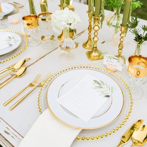 fani 24 Pack Clear Charger Plates Bulk 13 Inch Plastic Round Dinner Chargers with Beaded Rim, Acrylic Decorative Service Plates for Wedding Party Event, Home and Tabletop Decor (Gold)