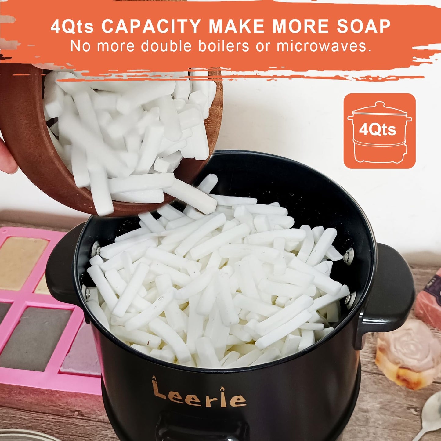 Leerie S4 Soap Base Melter, 8Lbs Soap Making Kits with Constant Temperature Control & Heating Core Brass Spout for DIY Soap Business Melt & Pour Soap Kits (Non-Stick Coating Inner Pot）