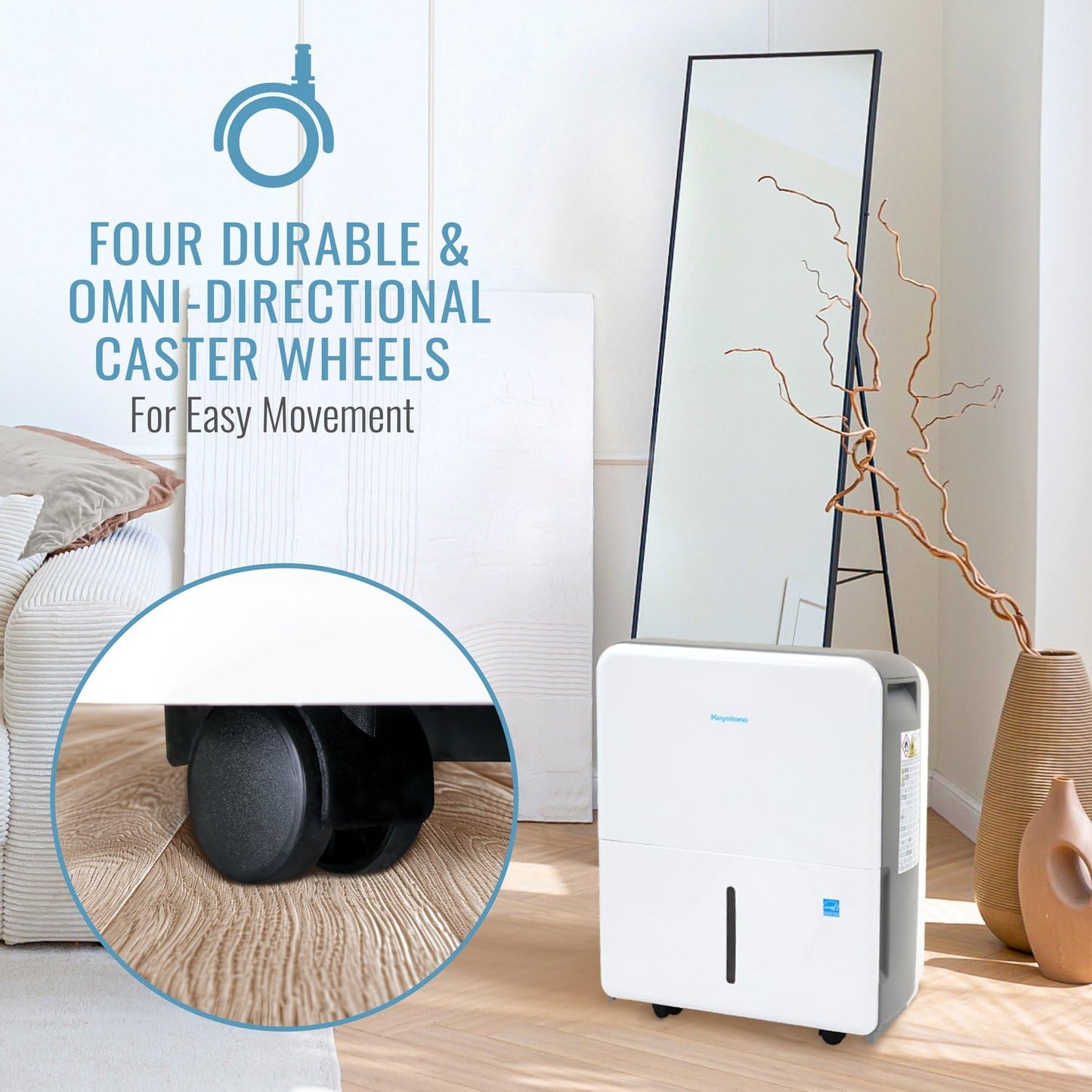 Keystone Energy Star 22-Pint Portable Dehumidifier for Large Rooms up to 1,500 Sq.Ft. with Auto-Shutoff & Timer, Quiet and Moisture Absorber For Basement, Garage, Living Room