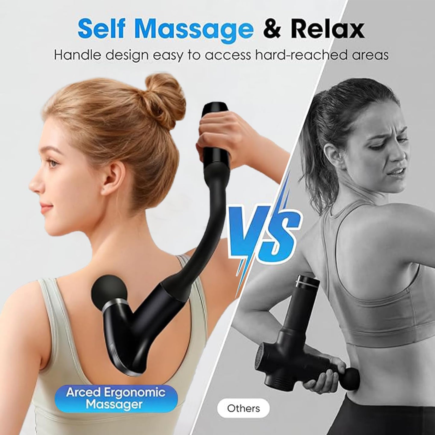HISBO Massage Gun with Upgraded Extension Handle, Massage Gun Deep Tissue - Back Massager for Relief Deep Tissue, Muscles/Neck/Shoulders/Waist/Legs Massager,5 Replaceable Heads&9 Speed Levels (Black)