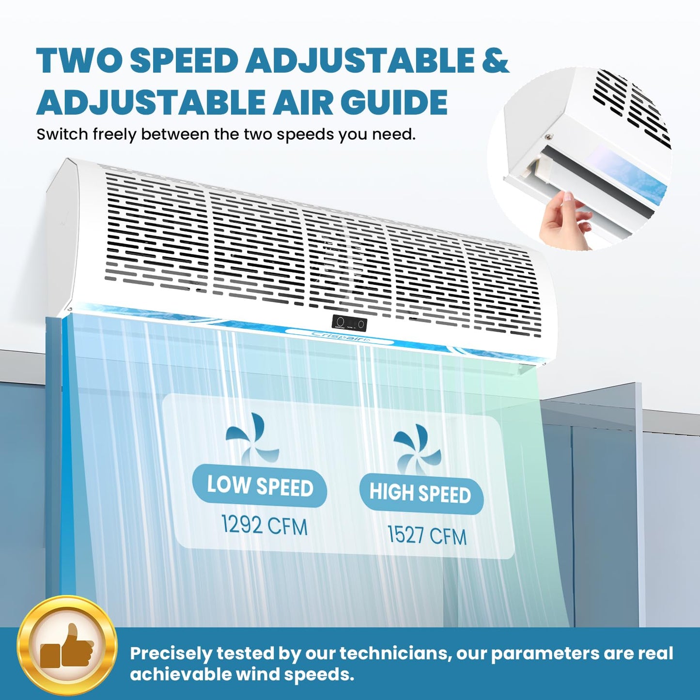 Crispaire 40" Commercial Air Curtain with Magnetic Switch & Remote - 2559 FPM High Velocity Air Door for Insect & Dust Control - 1527 CFM, 2-Speed Industrial Air Blower for Open Door, 110V