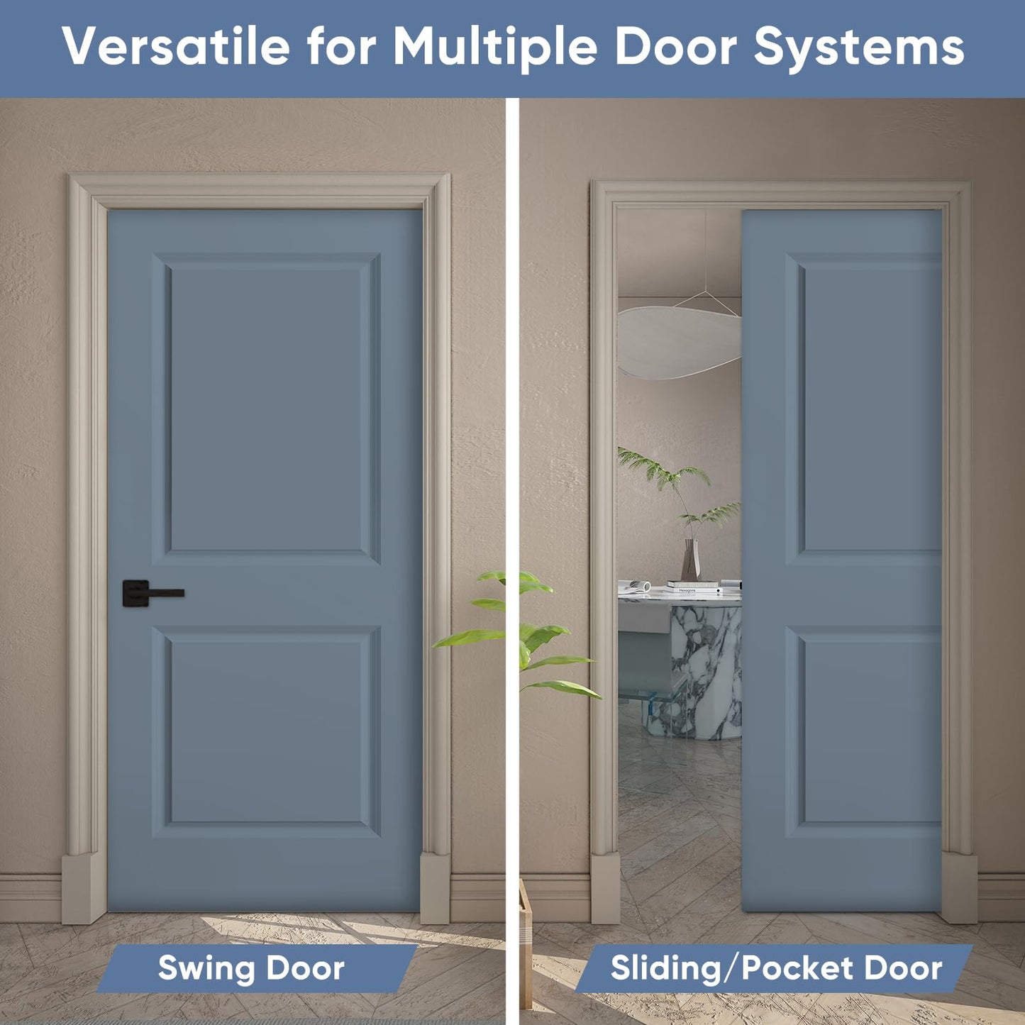 BARNSMITH 36x80 in Raised 2-Panel Square Top Smooth White Primed Molded Door Slab, Paintable Hollow Core Interior Door Panel, for Swing, Pocket, Sliding Door, Durable and Lightweight