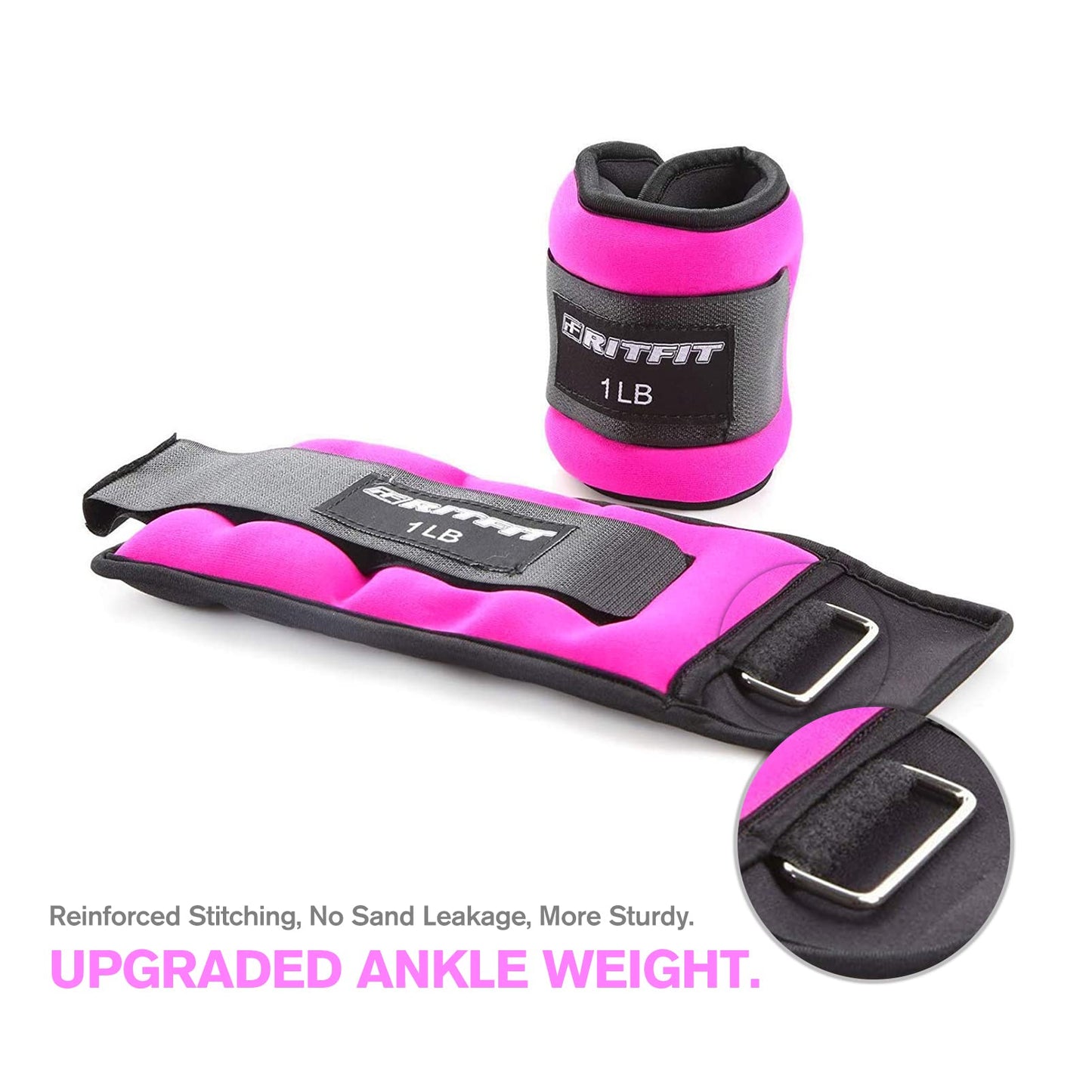RitFit Ankle Weights - A Pair of 2/3/4/6/8/10 LBS, Wrist Weights with Adjustable Straps for Women & Men, Leg Weights for Walking, Running, Yoga, Gym, Workout, Physical Therapy