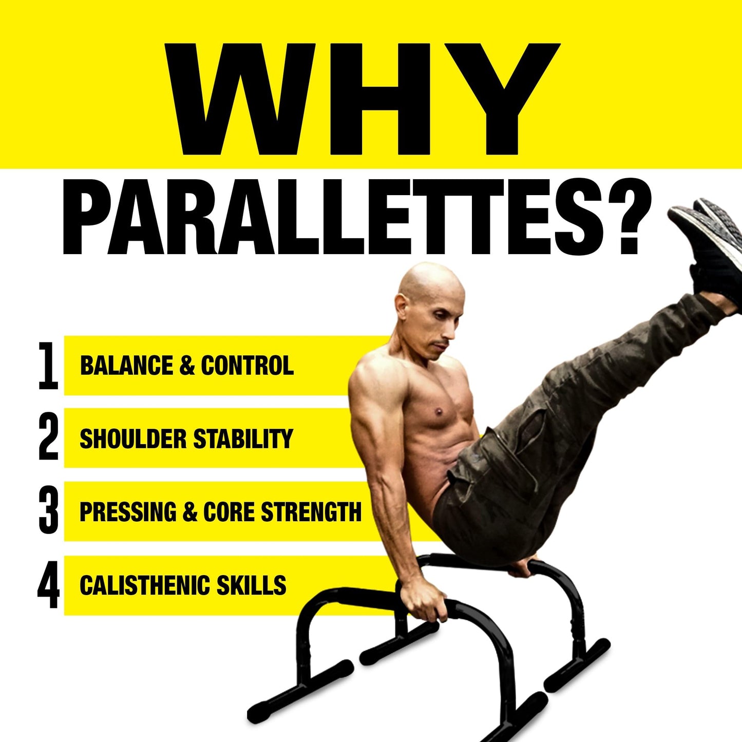 Lebert Fitness Parallette Bars Yellow – Push Up & Dip Bars for Calisthenics, Bodyweight Training, L-Sits & Handstands – Heavy Duty Steel with Non-Slip Foam Grips