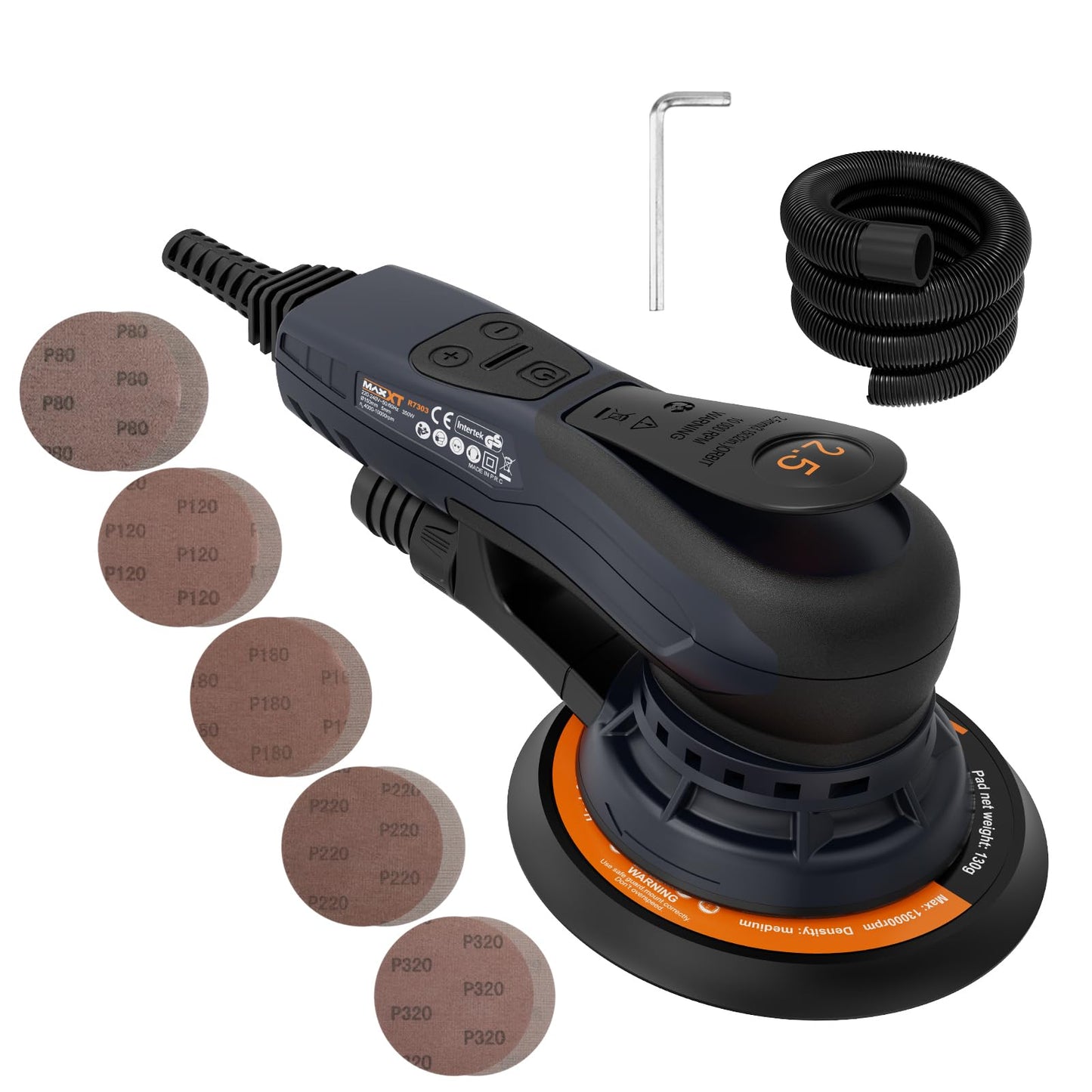 MAXXT Electric 2.5mm Random Orbital Sander Brushless 350W 3A Multi-function Variable Speed Electric Corded Orbital Sanders Machine with 10 Sanding Paper for Woodworking (R7303-2.5mmOrbit)
