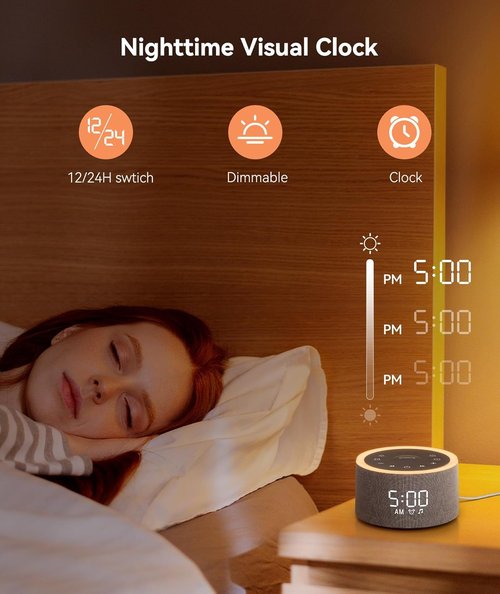 Dreamegg D1+ Sound Machine - Soothing White Noise Alarm Clock with 29 Sounds & Dimmable Night Light