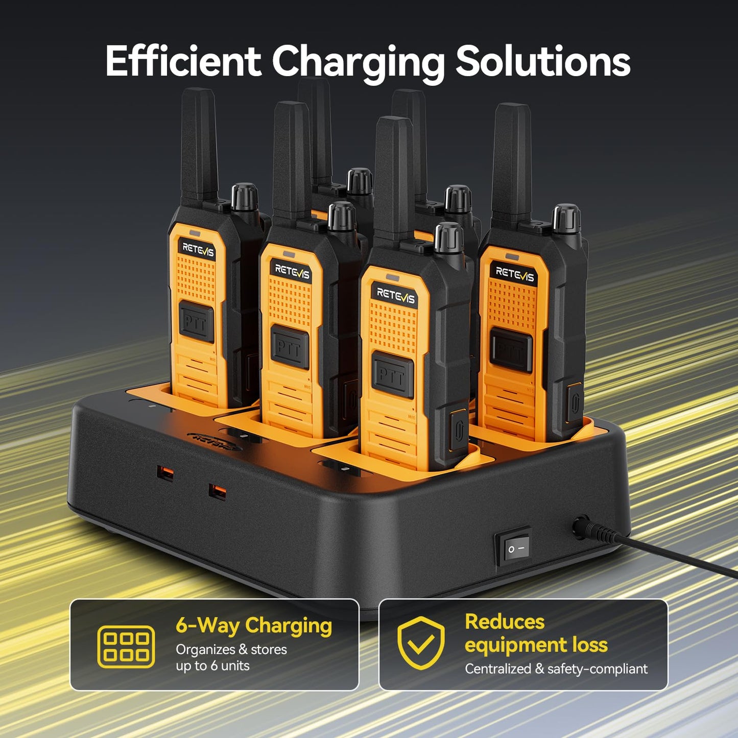 Retevis RB48A Industrial Waterproof Walkie Talkies Long Range, Heavy Duty FRS Two Way Radios Rechargeable, IP67, Large PTT, Noise Reduction, 1000mW Speaker, 23-Hour, with Gang Charger(6 Pack)