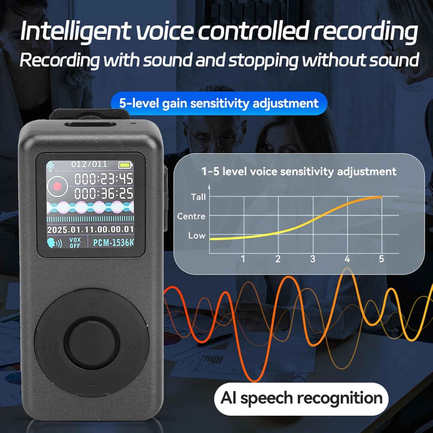 Dpofirs MP3 (16GB) Clip Player, with Voice Recorder and AI Noise Reduction, Portable Music Player with Clip, Bluetooth