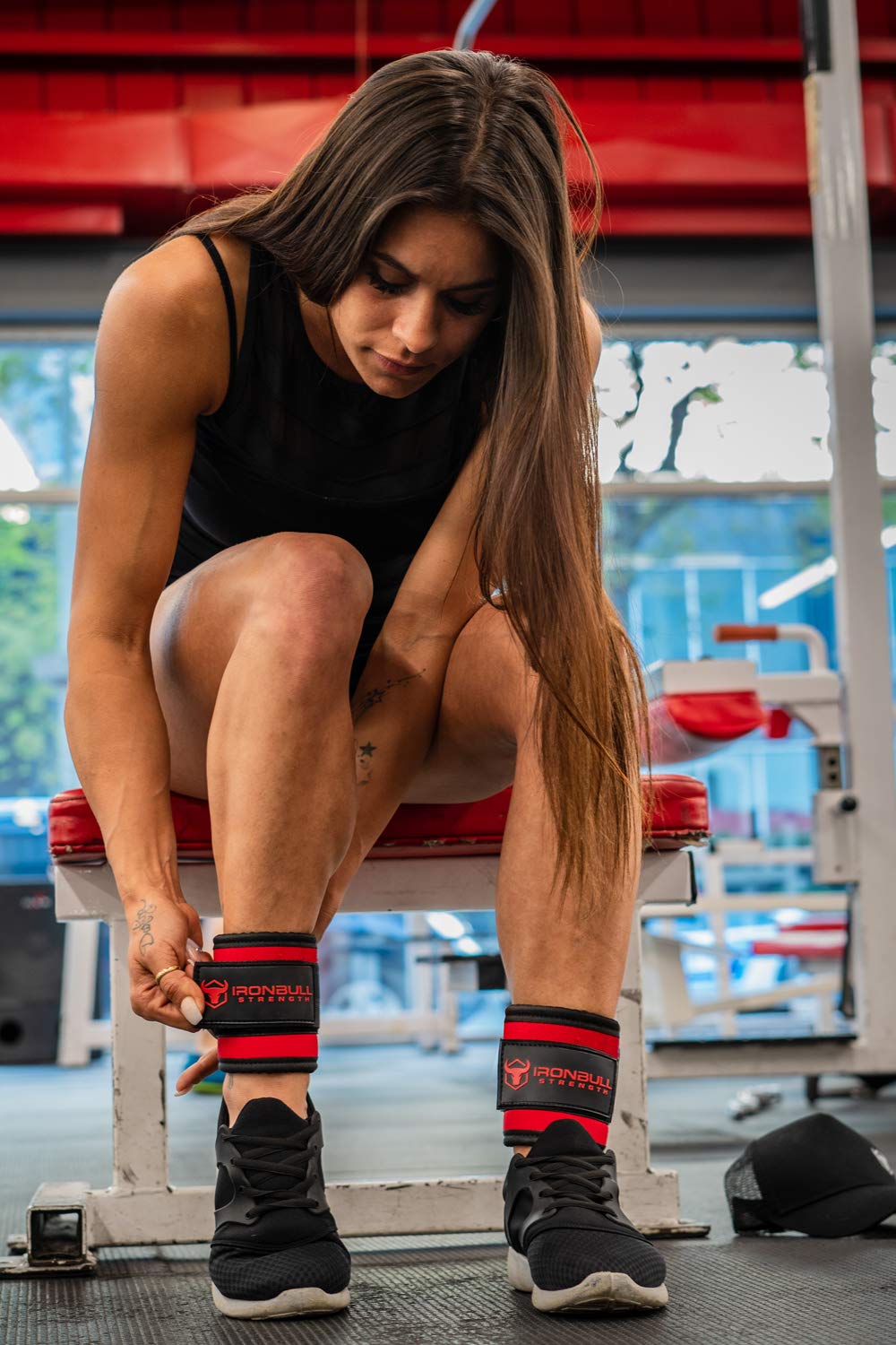 Women's Ankle Strap for Cable Machines & Resistance Bands: Gym & Home Workout Cuff Attachment for Leg Extensions, Kickbacks, Hip Abductors - Booty Exercises (Red, Pair)