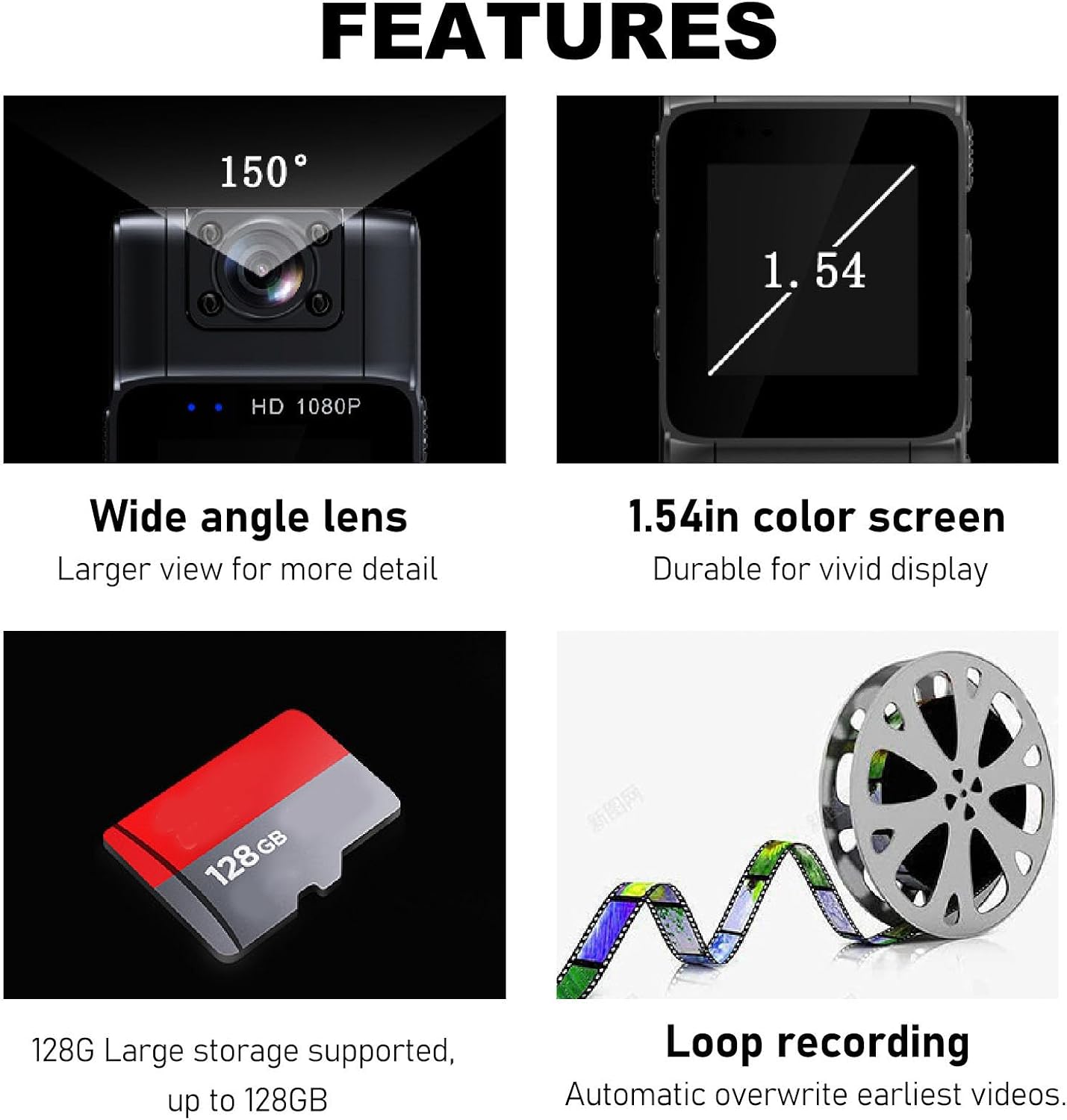 Sanpyl L11 1080P 180 1.54inch Body Camera, HD Wearable Mini Body Cameras with IR Night Vision, Rotatable Lens, Screen