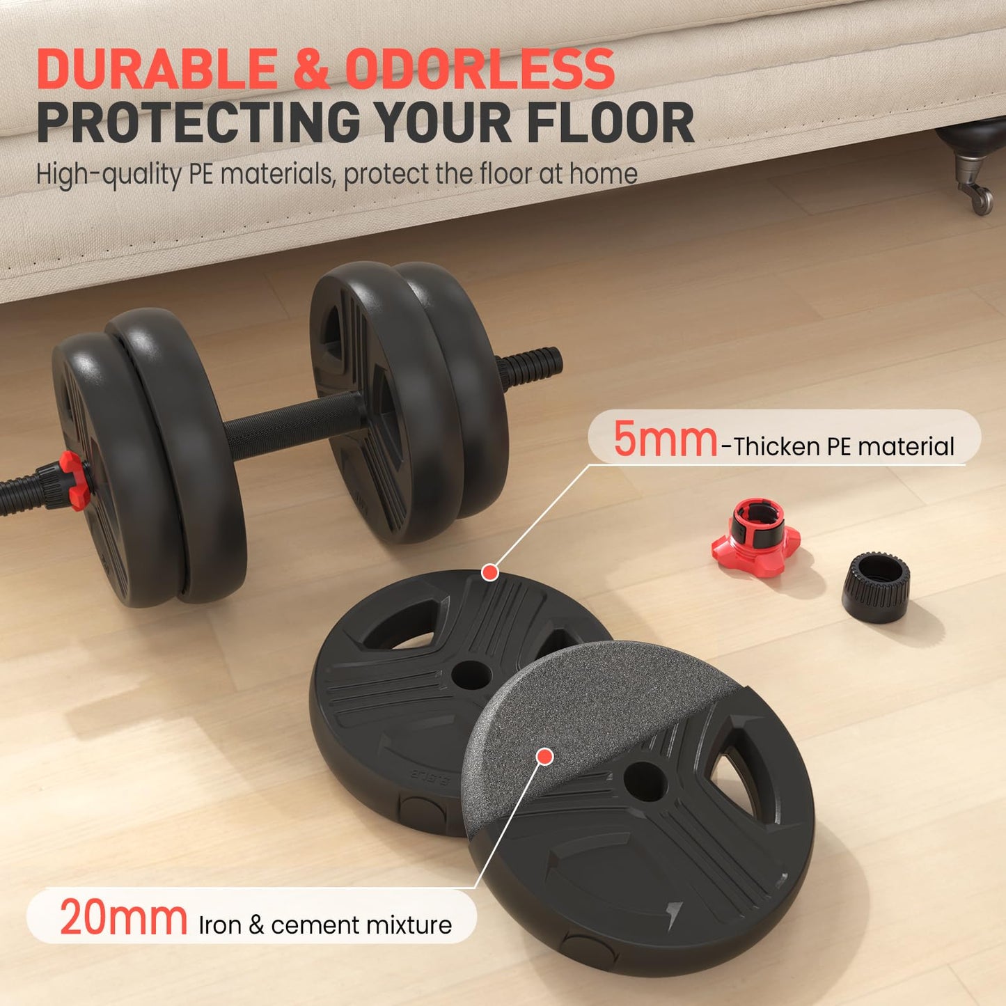 UKEEP Adjustable Dumbbells Set, 30lbs Free Weight Set with Connector, 2 or 3 in 1 Dumbbells Set Used as Barbell, Kettlebells, Fitness Exercises for Home Gym Suitable Men/Women
