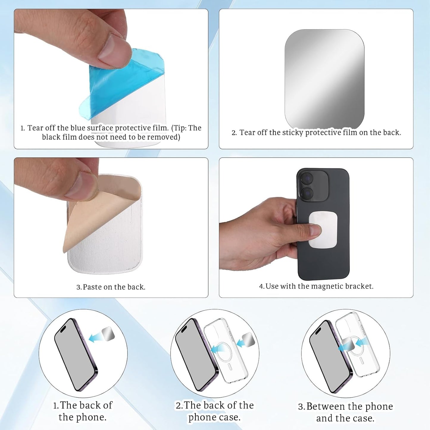 Bruislard 10 2x1.5in Pcs Adhesive Metal Plates for Magnetic Mount, Rectangular Steel Sheets Cell Phone Case Back Magnet