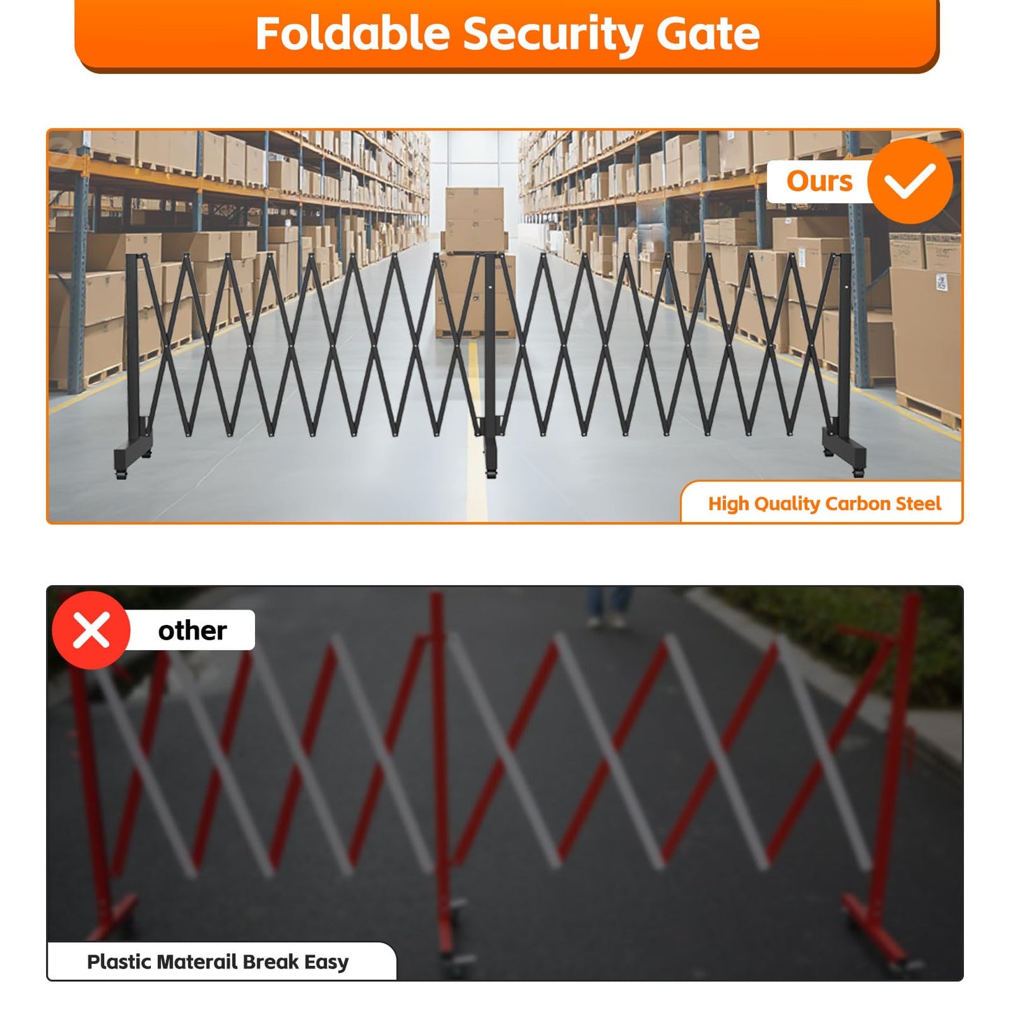 16 FT Industrial Metal Expandable Barricade，Retractable Traffic Fence with Casters, Folding Security Gate，Portable Barricade Gate for Construction Area, Traffic Control, Cordon(Black