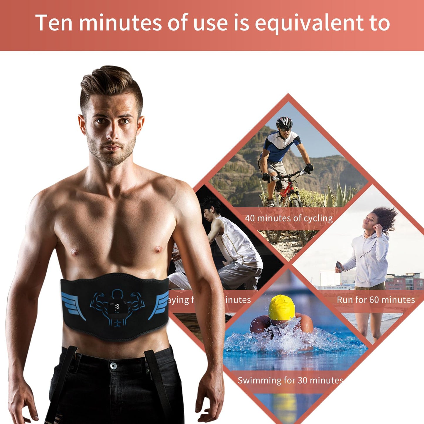 Kirlor Muscle Toner Abdominal ABS Training Workout Belt Body Abdominal Toning Gear Waist Trimmer Ab Workouts Intelligent Fitness Apparatus for Men Women Abdomen/Arm/Leg Home Office Exercise Black