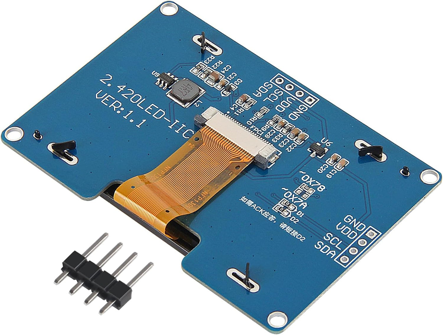 AITRIP 2PCS 2.4" 2.42 inch 128x64 SSD1309 12864 4 I2C R3 C51-White OLED LCD Display Module Pin IIC Serial Interface