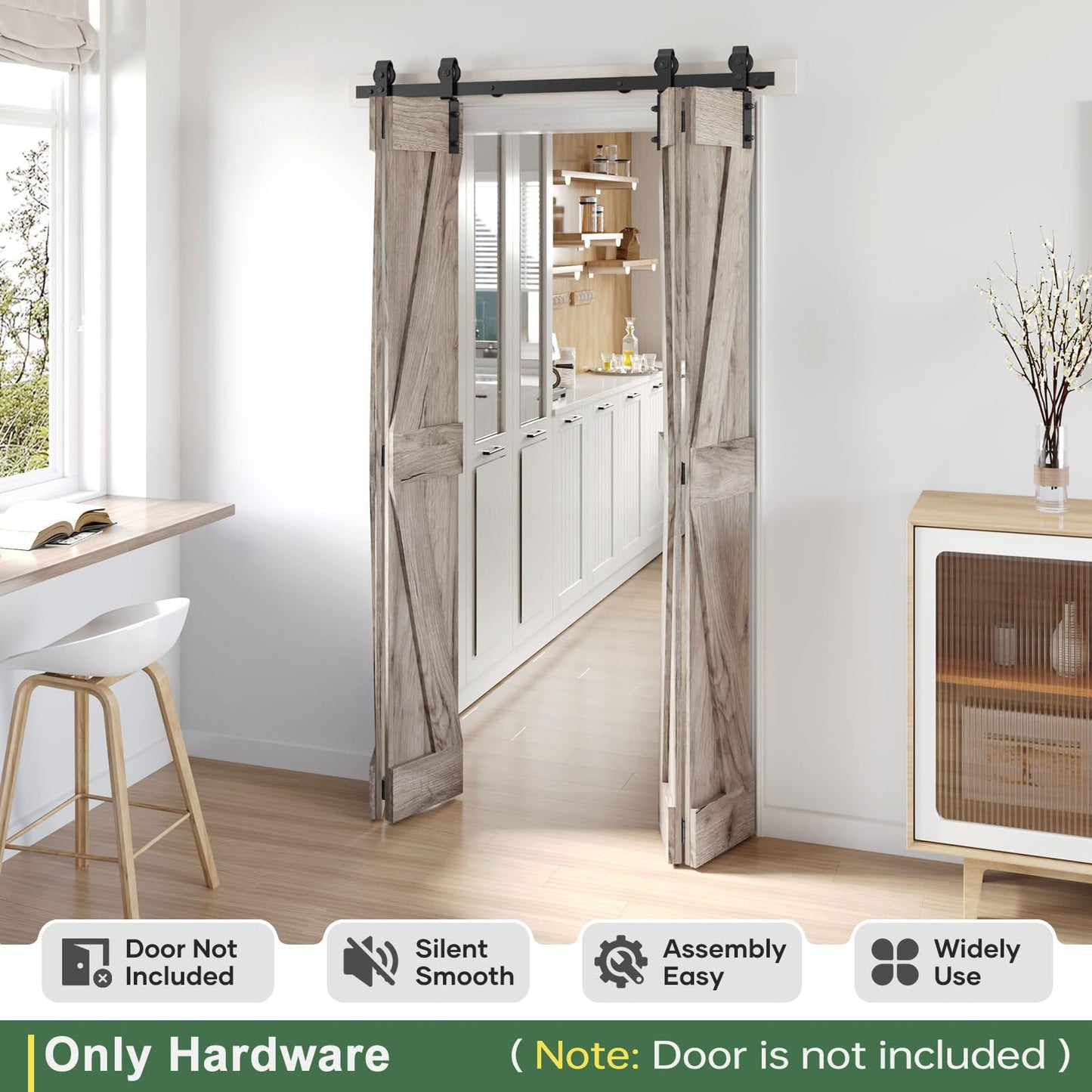 Roymelo 58" Bifold Sliding Barn Door Hardware Track Kit,Side Mounted Black J Shape Roller,Smoothly and Quietly,Assembly Easy,Fit Four 13.5" Bi-Folding Doors (Door Not Included)