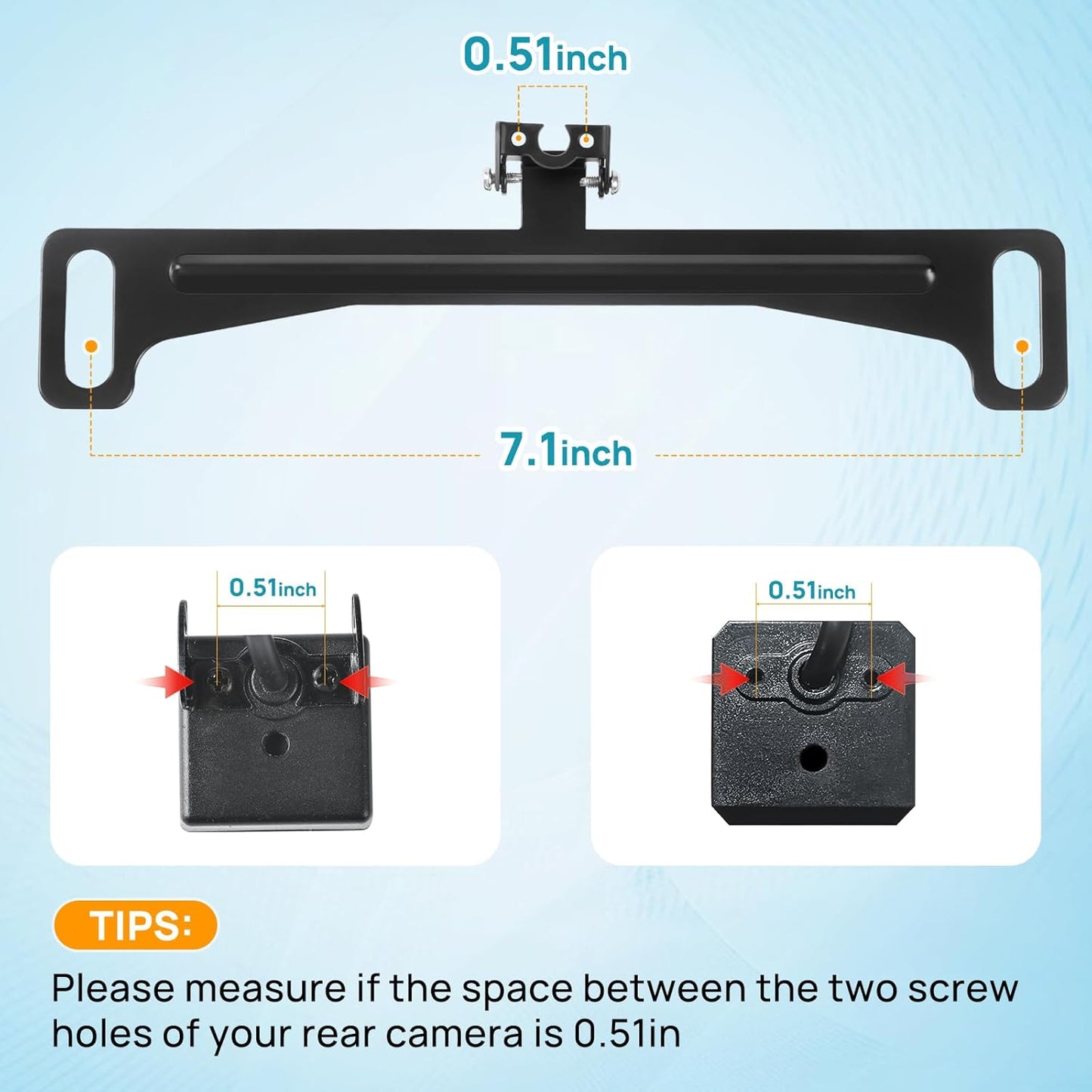 Snwoygr 170-Degree Universal Car Rear View Camera License Plate Bracket, Professional Full Stainless Steel Anti-Rust