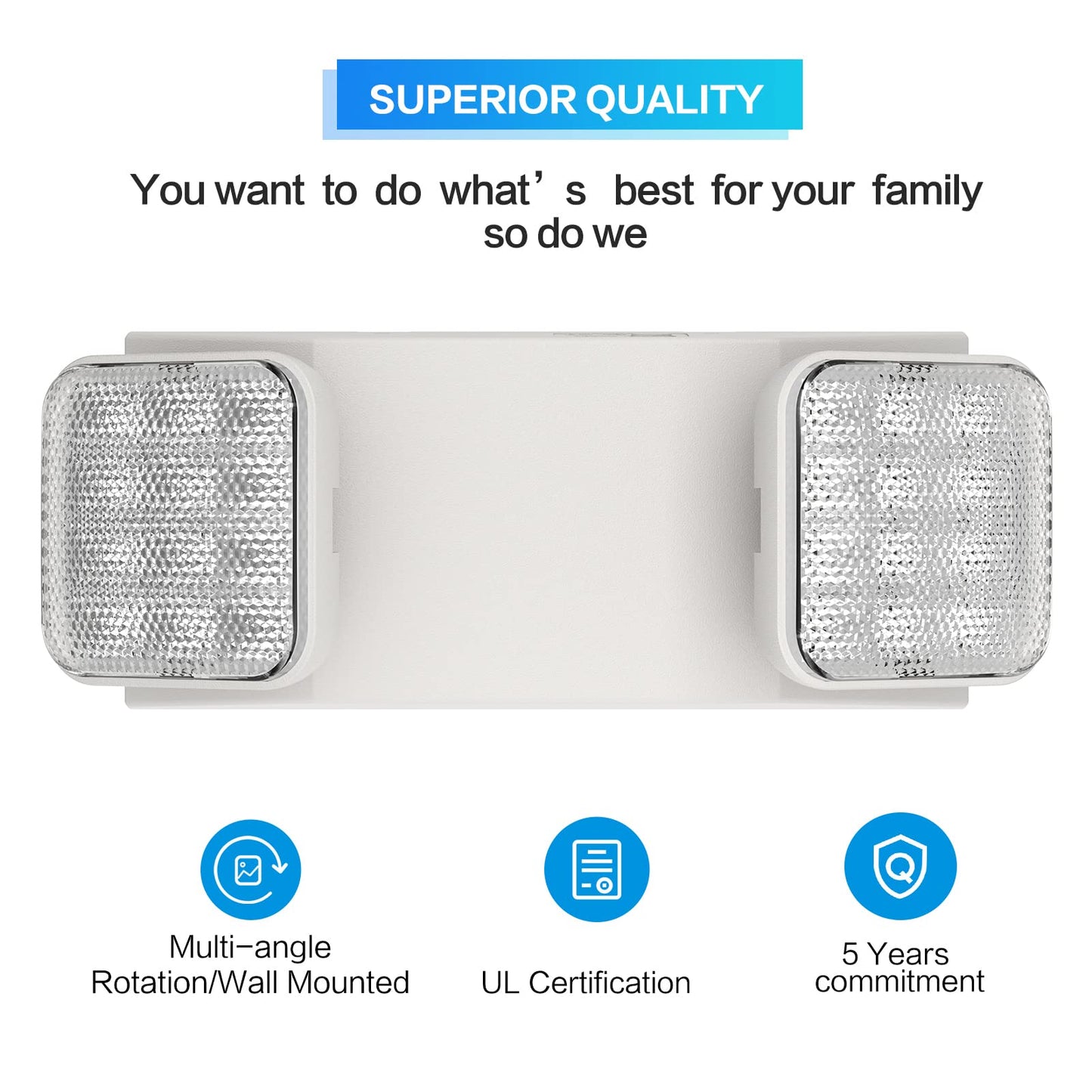 Spectsun Lighting 1 Pack Commercial Emergency Light with Battery Backup, Emergency Lights for Business-Hard Wired, UL 924 Certified,AC 120/277V,Two Head Adjustable LED Emergency Lighting.