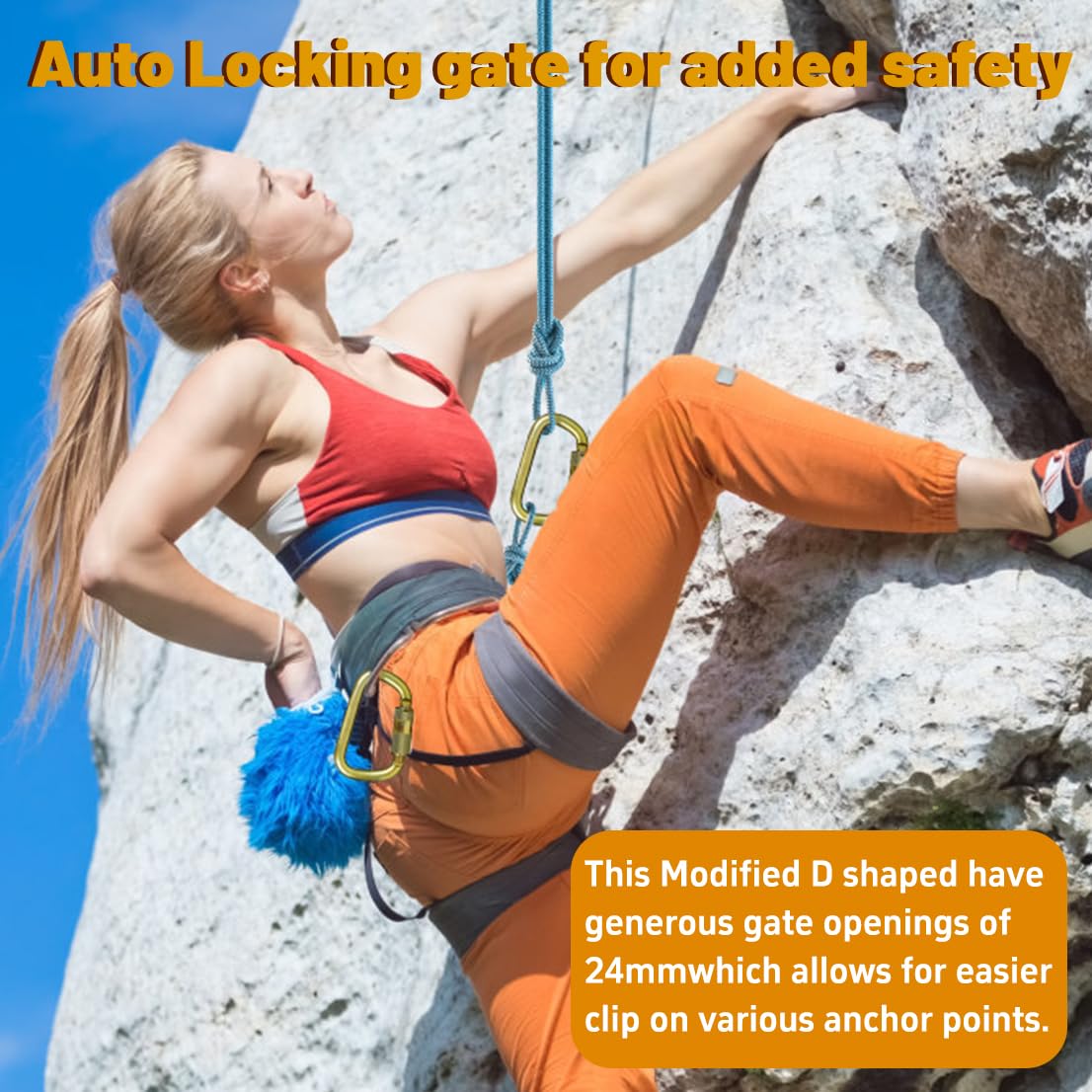 DEKABR Heavy Duty Alloy Steel Auto-Locking Climbing Carabiner - 45KN Twist Lock Carabiner for Rock and Tree Climbing, Quick Release, Rescue, and Mountaineering. ANAB Certified, Large, Gold (5 Pack)