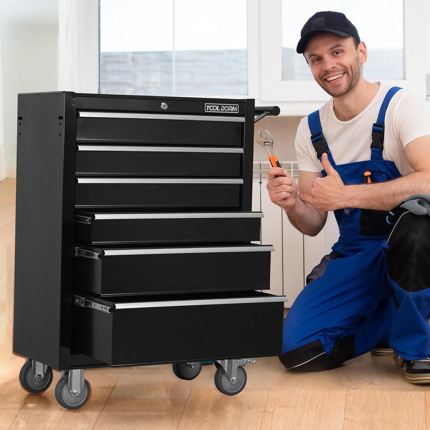 6-Drawer Rolling Tool Chest with Locking Wheels & Drawers, 13" D x 24.2" W x 36.6" H Mobile Tool Storage Cabinet, Heavy-Duty Garage Organizer with Ergonomic Handle