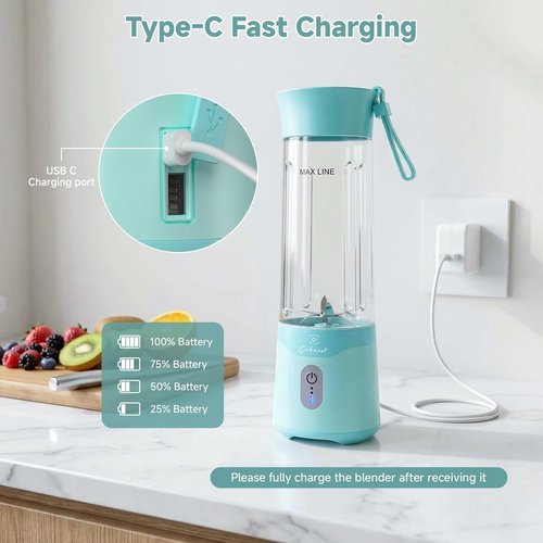 COKUNST Portable Blender - USB-C Rechargeable Personal Smoothie Maker | 18oz Compact Juicer Cup in Green