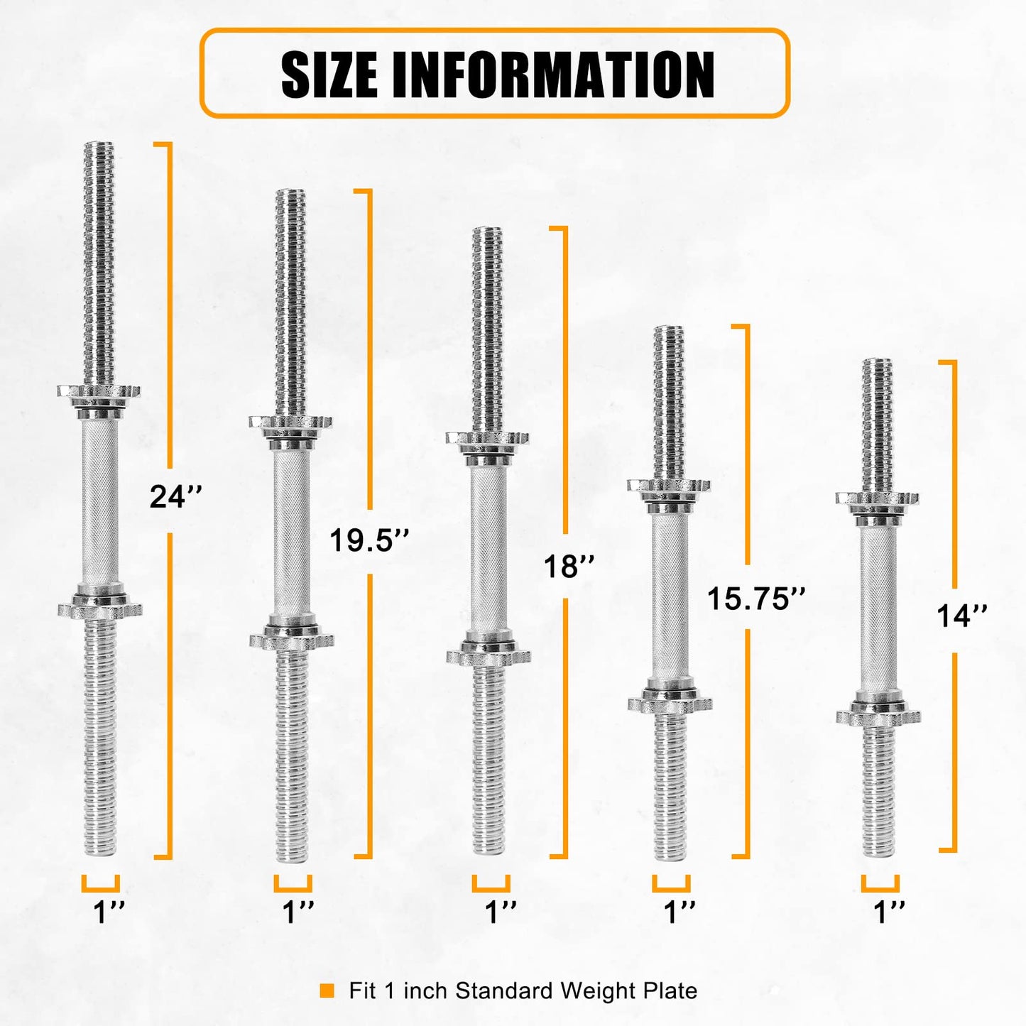 Threaded Dumbbell Chrome Handles 1 Inch Pair, 18" Adjustable Dumbbell Bar Handles, Fits Standard Weight Plates with 1” Diameter, for Gym Workouts, Exercise, Weightlifting, Sold in Pair