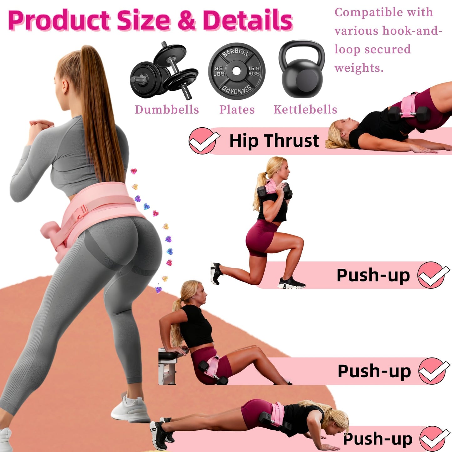 Ypdroy Women Glute Workout Equipment, Hip Thrust Belt for Weights, Booty Bands Exercise Bands Pilates Ball, Glute Workout at Home Pilates Exercise Equipment Kit for Home Gym Fitness Accessories