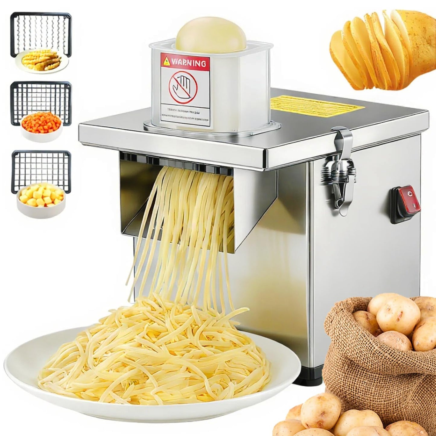 4 in 1 Commercial Vegetable Processor, 200W Electric Veggie Fruit Slicer Dicer Shredder & Strip Crinkle Cutter All Stainless Steel 110volt, for Commercial Home Use