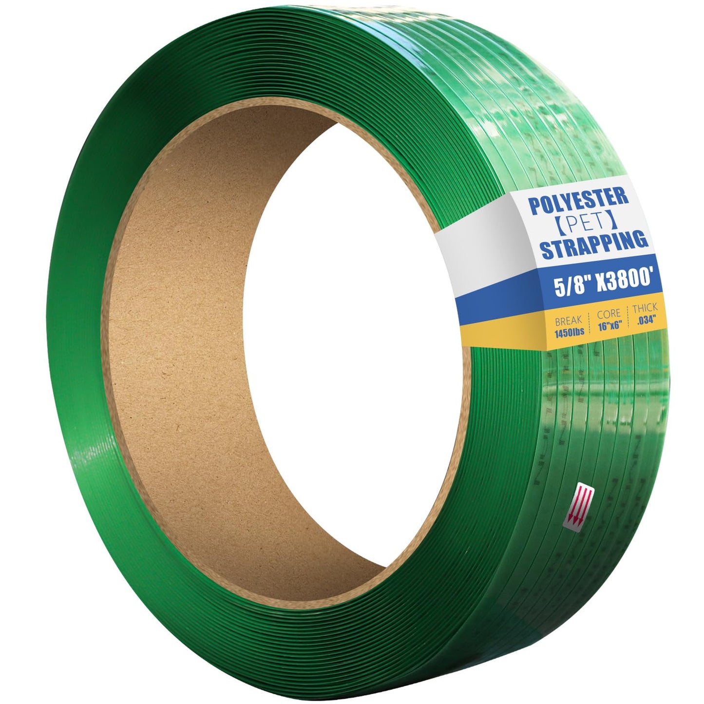 NVOYAJUAN 5/8" x.034 x3800ft Polyester (PET) Strapping Roll of 16"x6" Core Size 1450lbs Break Strength Green
