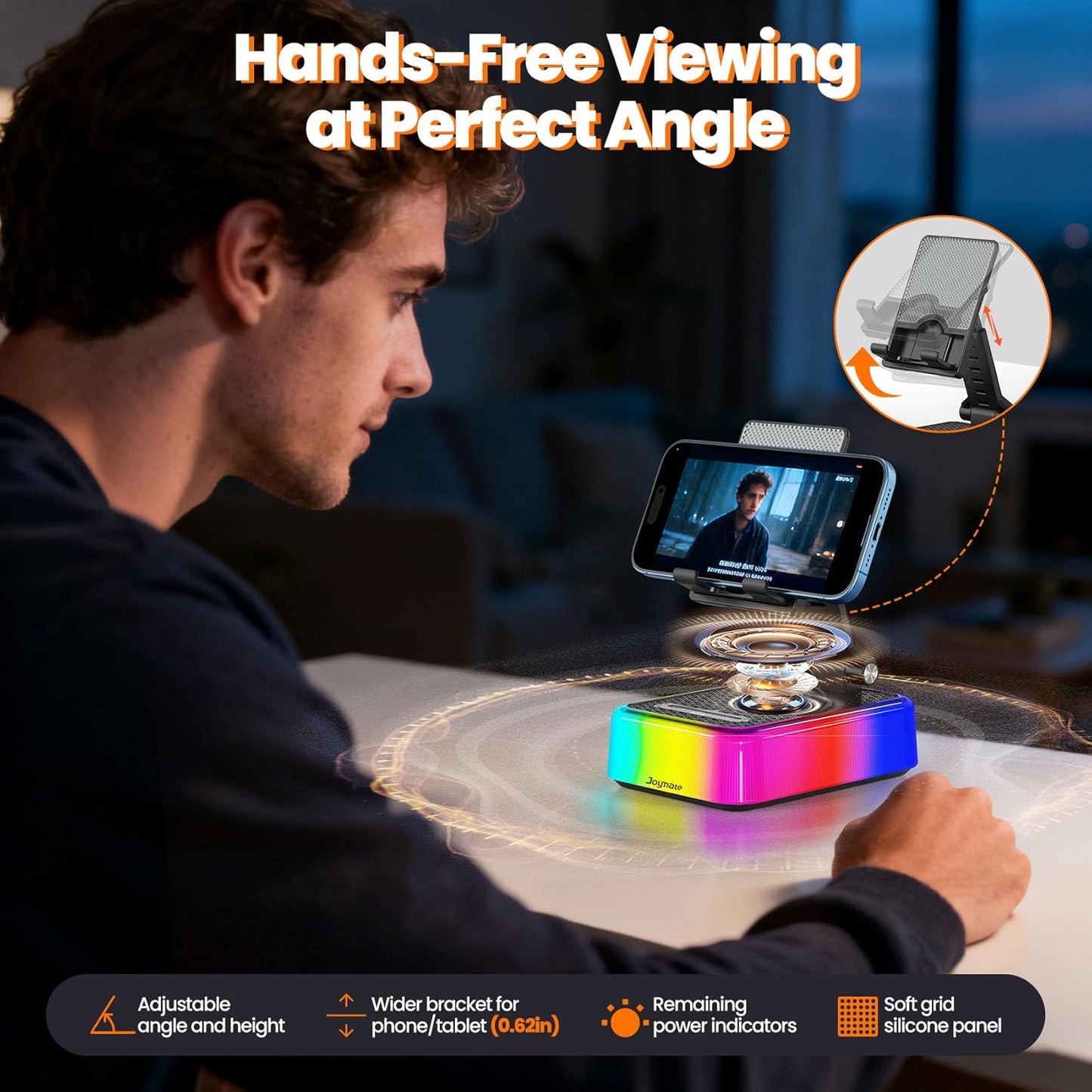 Joymate Gifts for Men and Women, Charger Phone Stand with RGB Lights and Bluetooth Speaker, Birthday Gifts