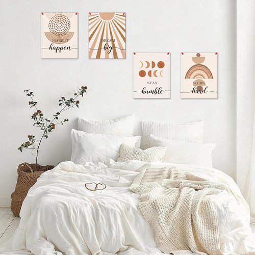 Hapons Boho Sun Wall Art - Modern Abstract Geometric Prints for Bedroom & Office | 8"x10" Unframed Set of 4