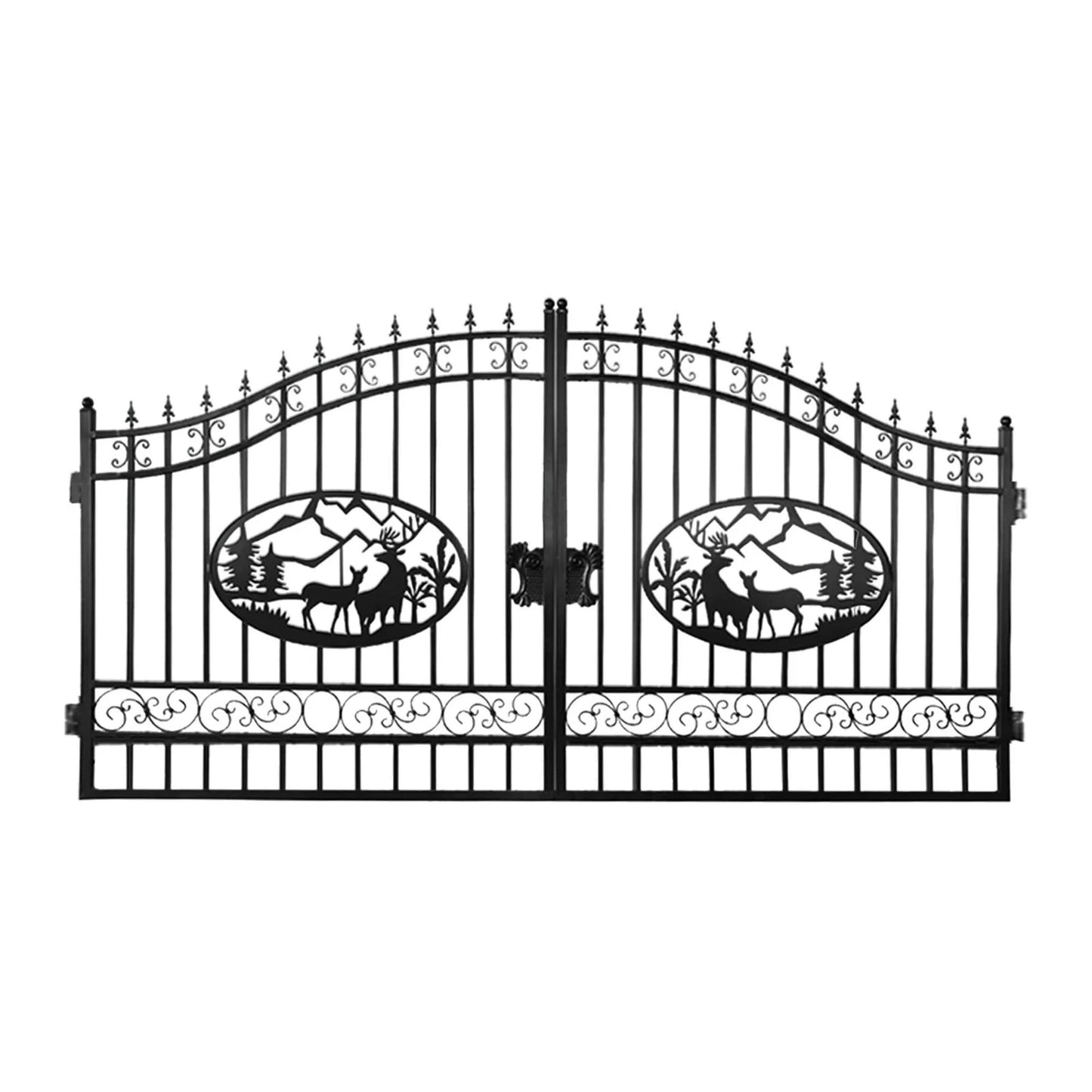 CHERY INDUSTRIAL.COM Outdoor Dual Swing Gate Driveway Security Gates Anti-Rust Outdoor Iron Gate Weatherproof Gate for Outdoor for Yard Patio Manor (14‘ Deer)