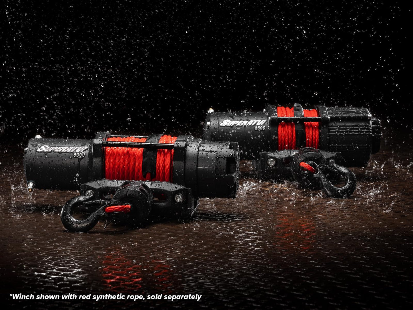 SuperATV Black Ops 6000 LB Winch Kit For UTV/ATV | Includes 50' Synthetic Rope | Permanent Magnet DC 12V, 1.9 HP Motor And More