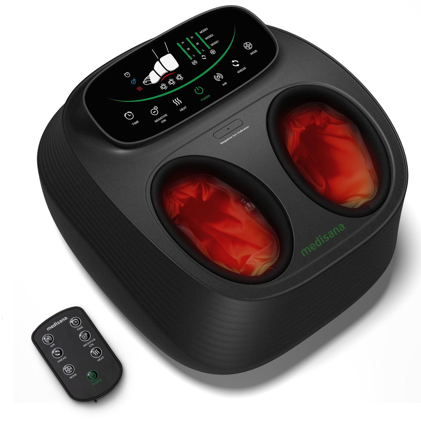 Medisana Shiatsu Foot Massager with Heat, Air Compression, Kneading & Negative Ion for Plantar Fasciitis, Neuropathy, Wireless Control, Birthday Christmax Gifts for Women Men, Up to Foot Size 13