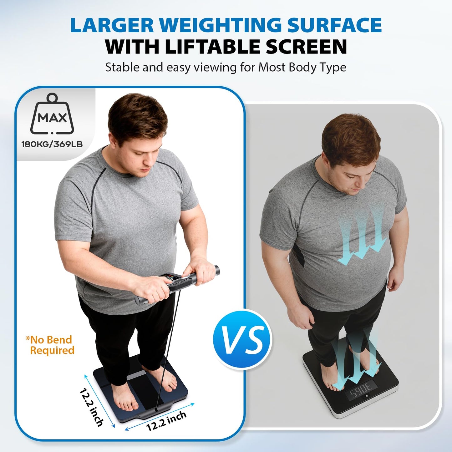 ABLEGRID 8-Electrode Digital Smart Bathroom Scale for Body Weight and Fat Percentage,Full Body Composition Analyzer with Gradient Trends Display,12.2" Platform Handle BMI Weighing Machine,400lb