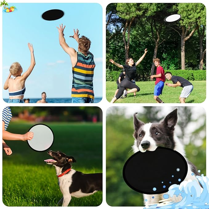 100PCS Foldable Flying Disc Fans with Bags, 9.8'' DIY Handheld Black Egde Fabric Folding Fan for Outdoor Game Activities Birthday Party Favors Gifts, White