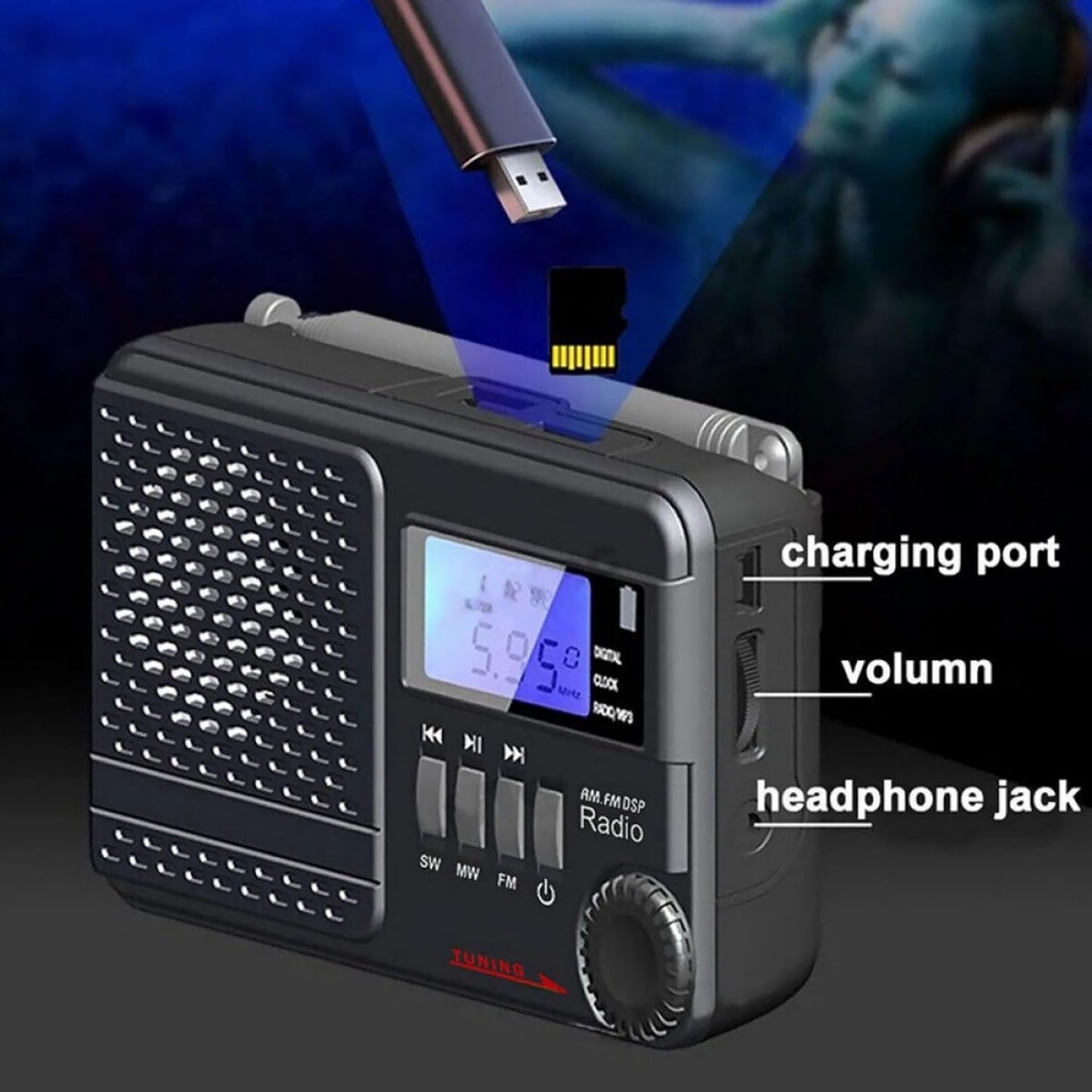 DBEIXIWEI 32GB MP3 Digital Tri-Band AM FM SW Radio Support USB Flash Drive & Micro SD Card Max Built-in Player & Clock