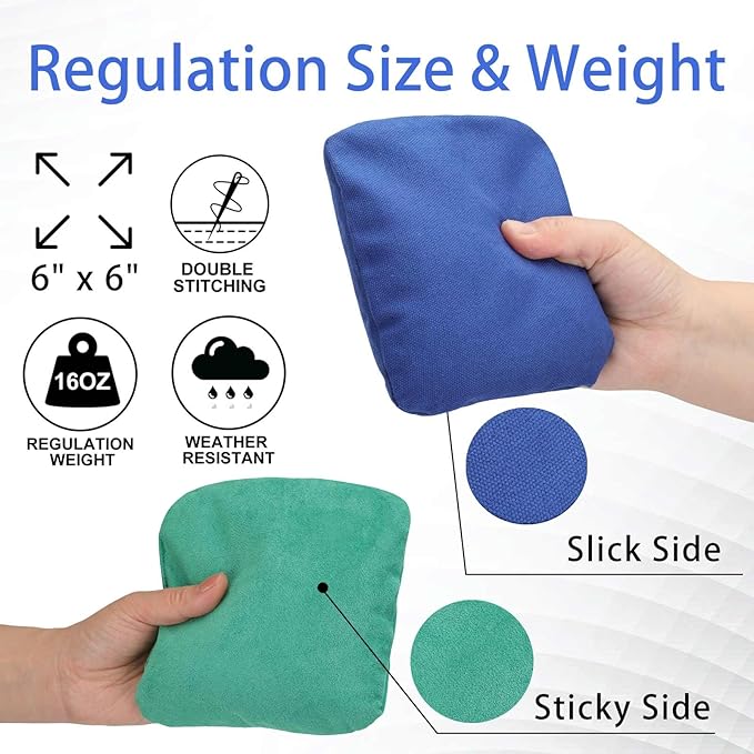 EunHo Dual Sided Cornhole Bags Regulation Set of 8 Professional Cornhole Bean Bags Slick and Stick for Tossing Game-All Weather